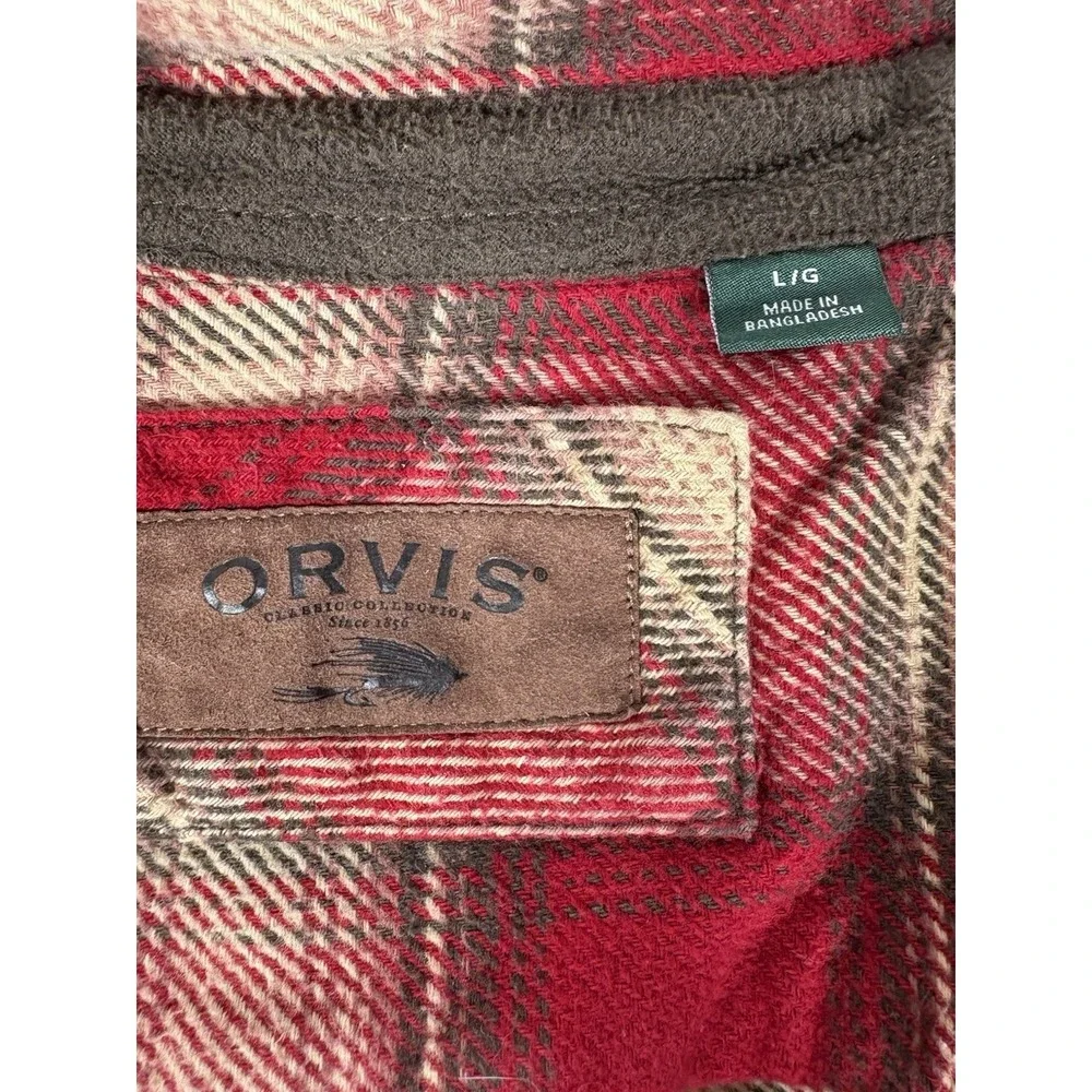 Orvis Classic Collection Men's L Red Plaid Flannel Shirt Heavyweight Button Up